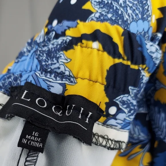 Eloquii Pants Women 16 Floral Jogger Elastic Pullon Pocket Stretch Blue Yellow - Picture 9 of 9
